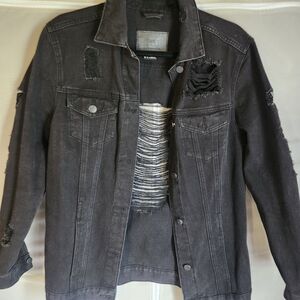 Women’s Distressed Black Denim Shirt Jacket - Lightweight Layer